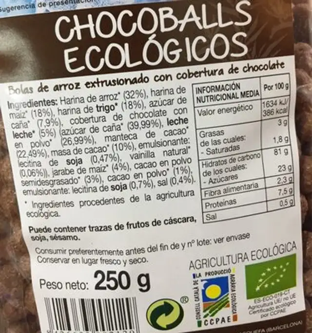 Chocoballs nutrition facts table