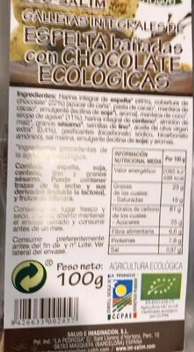 Galletas chocolate espelta