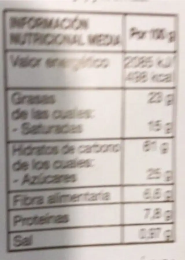Galletas chocolate espelta nutrition facts table