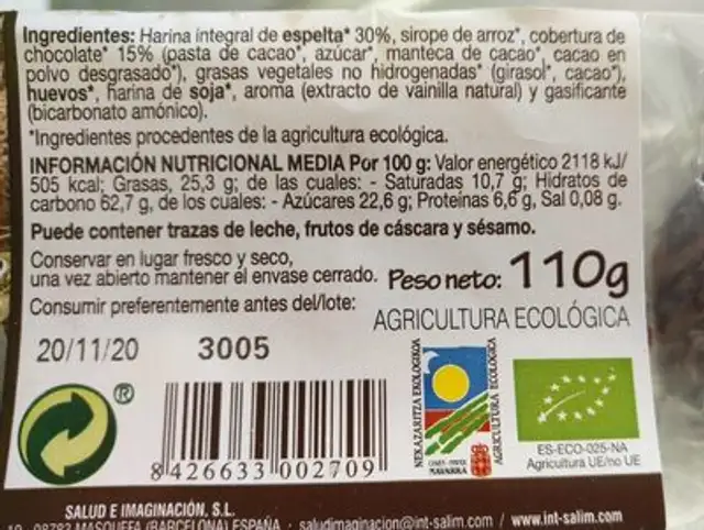 Bio chocohoop nutrition facts table