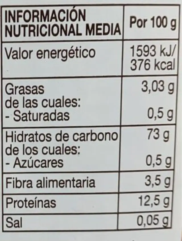 Quinoa Mix desayuno ecológico nutrition facts table