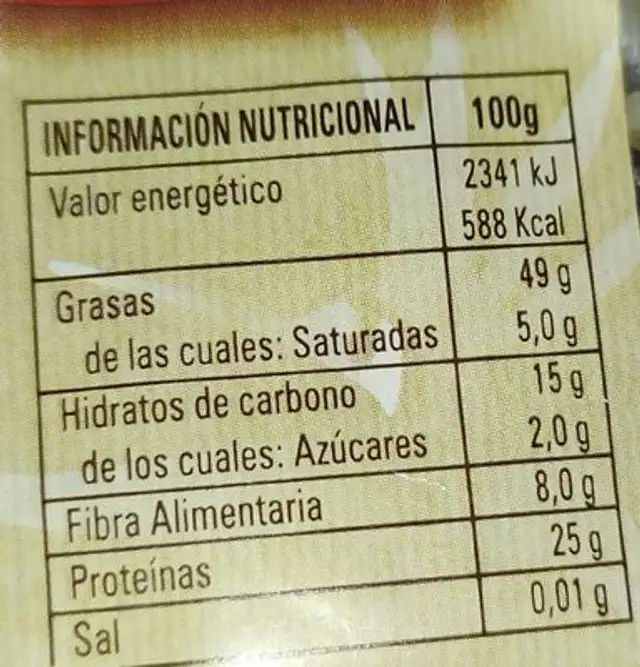 Semillas de cañamo ecológico nutrition facts table
