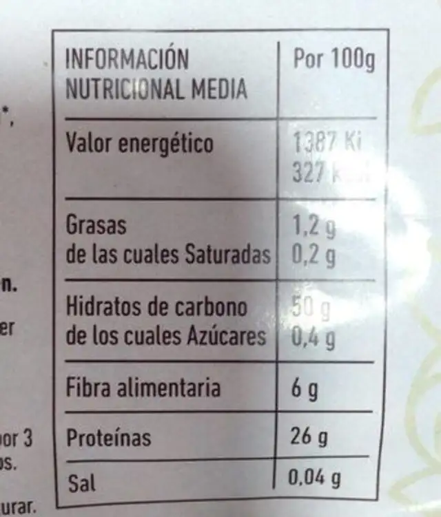 Crema de lentejas y alga wakame nutrition facts table