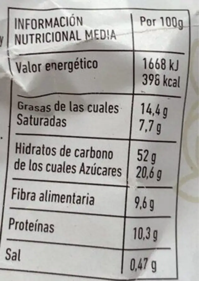 MUESLI TROPICAL nutrition facts table