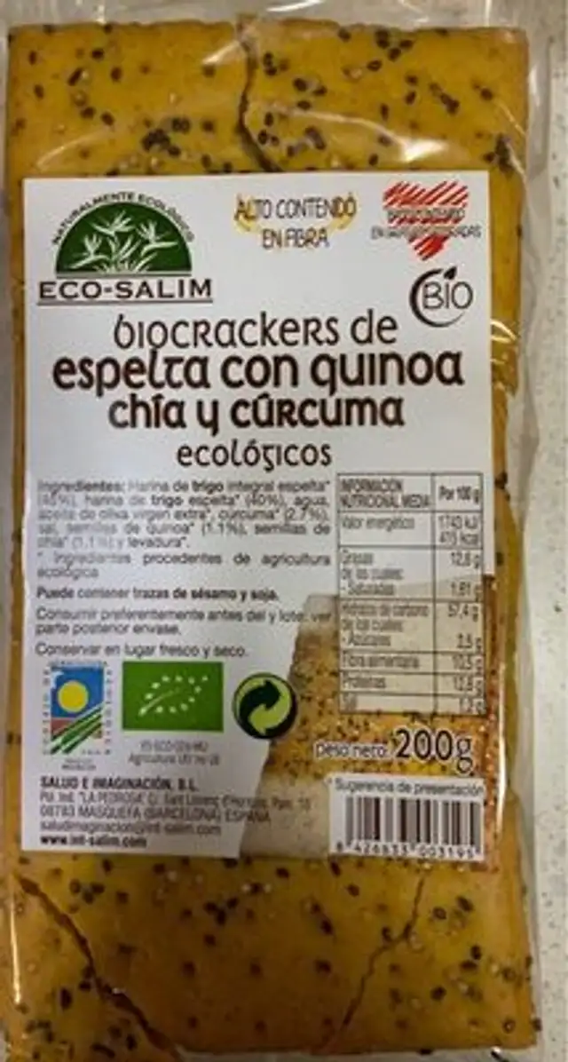 Biocrackers de espelta con quinoa chia y curcuma