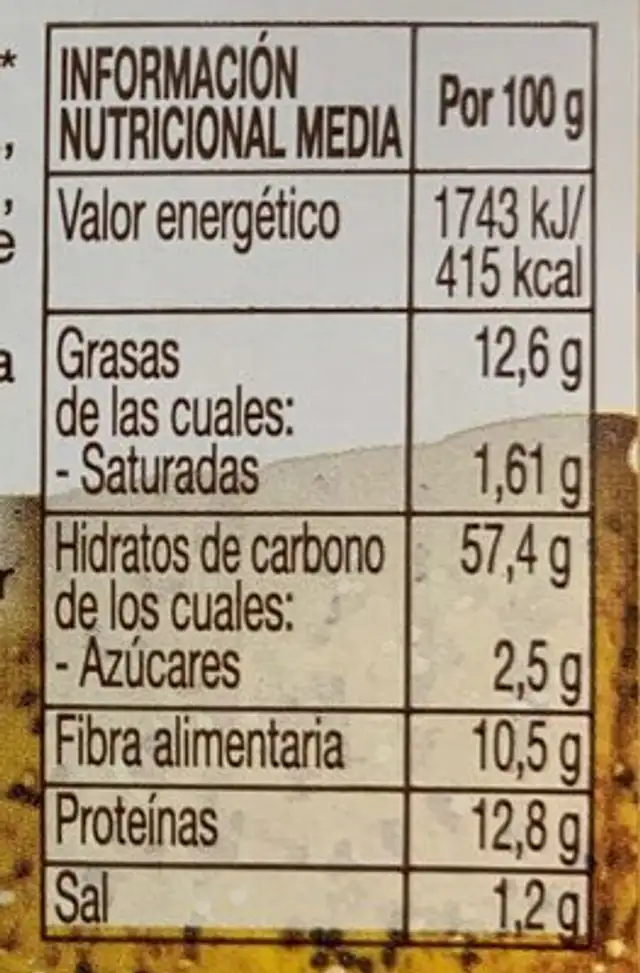 Biocrackers de espelta con quinoa chia y curcuma nutrition facts table