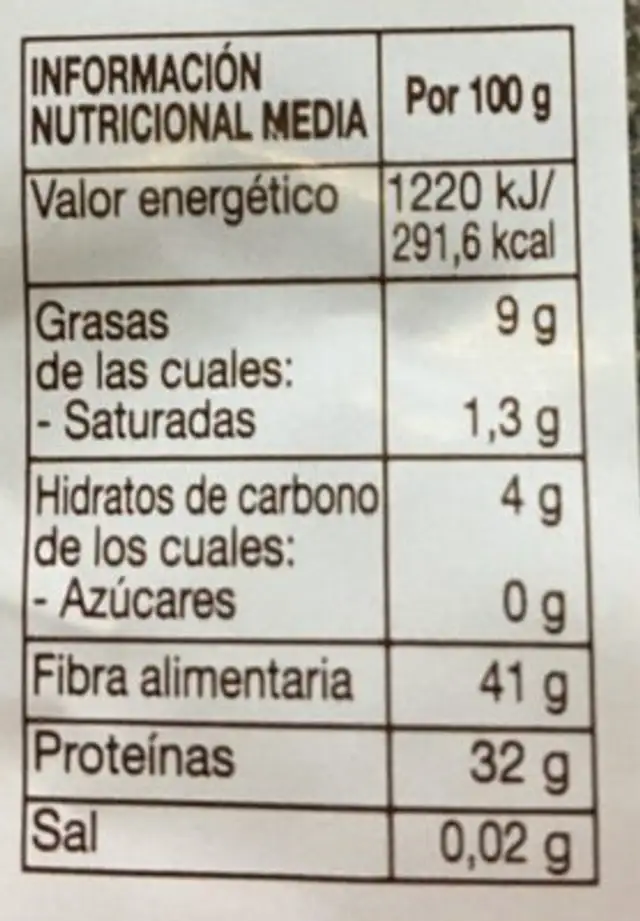 Semillas de chia molidas ecològicas nutrition facts table