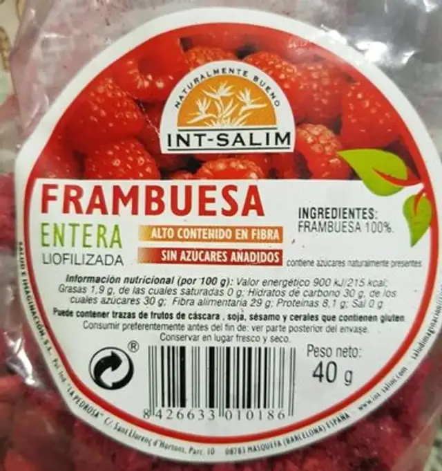 Frambuesa entera liofilizada