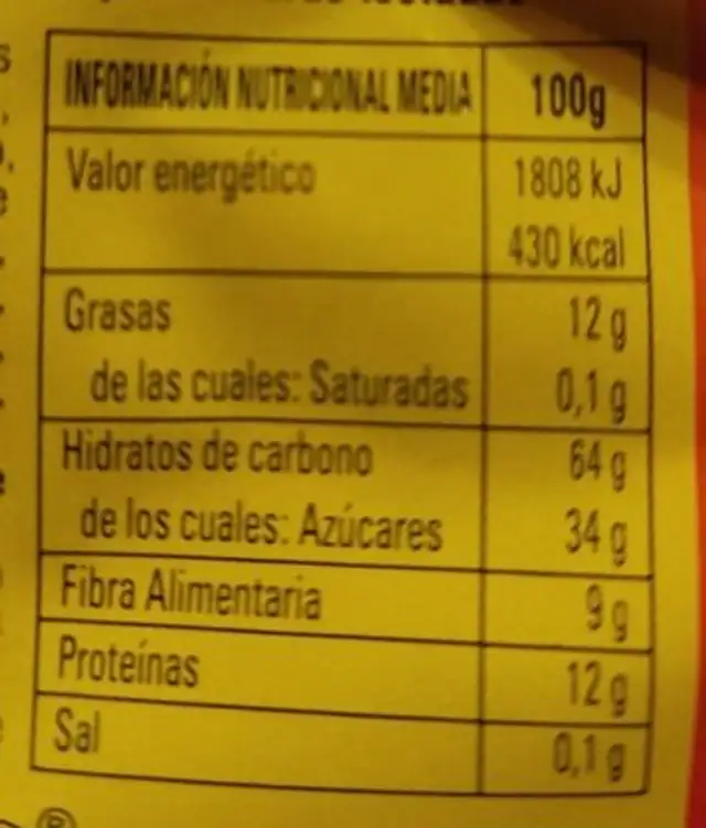 Muesli Almendras nutrition facts table