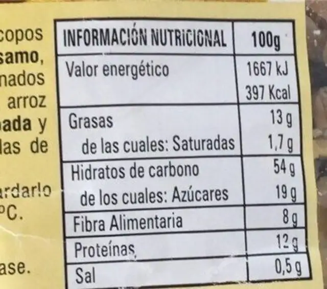 Muesli Fibra nutrition facts table