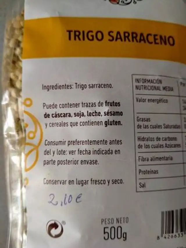 Trigo Sarraceno ingredients label