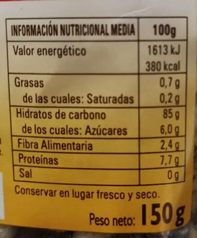 Crunchy Cacao nutrition facts table