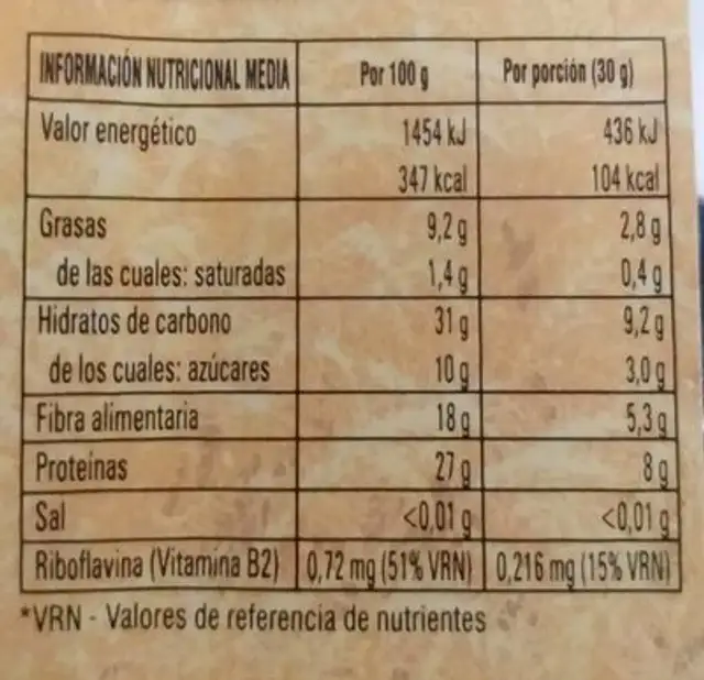 germen de trigo nutrition facts table