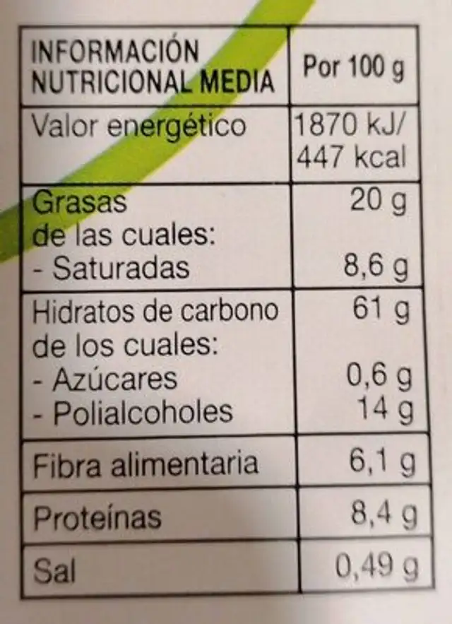 Galletas integrales con avena y manzana nutrition facts table