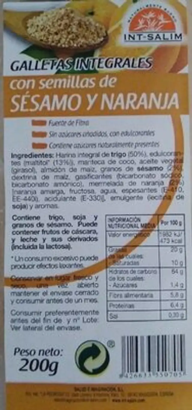 Galletas integrales con semillas de SÉSAMO Y NARANJA