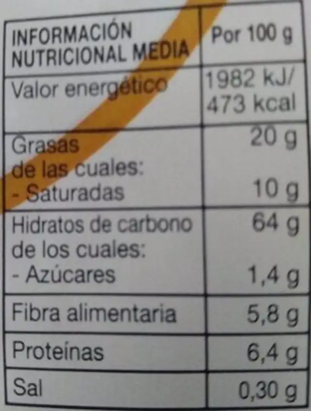 Galletas integrales con semillas de SÉSAMO Y NARANJA nutrition facts table