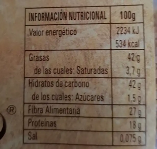 Semilla de lino oro nutrition facts table