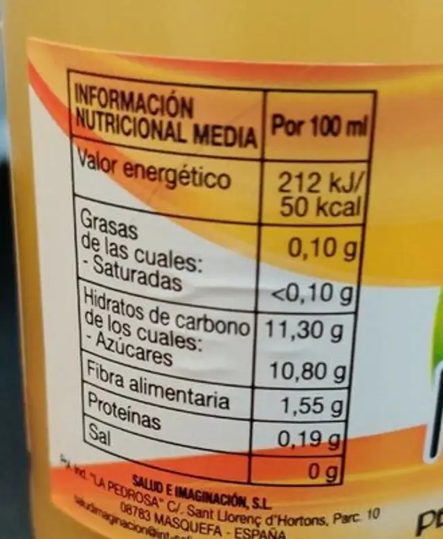 Zumo de manzana Blanca nutrition facts table