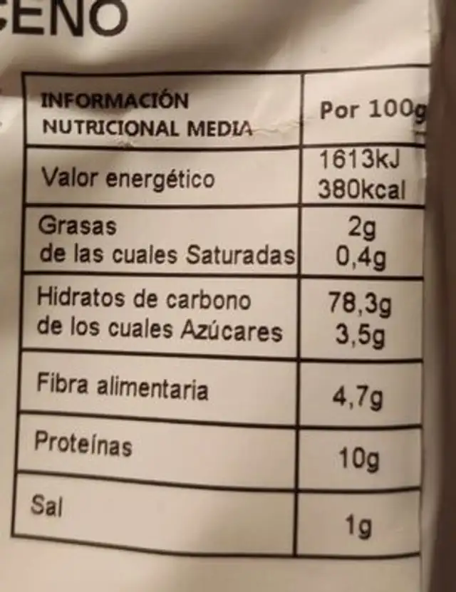 Copos de maíz y trigo sarraceno nutrition facts table