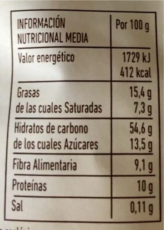 Muesli crocanti de mango nutrition facts table