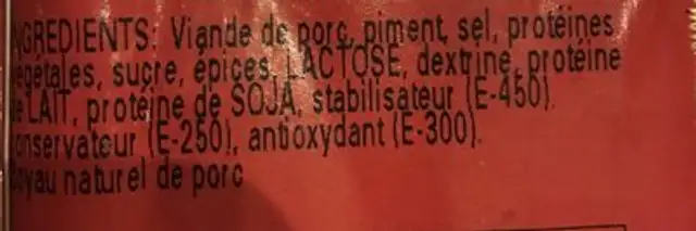 Chorizo barbecue special fort ingredients label