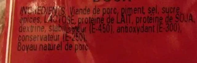 Chorizo barbecue"mini" doux ingredients label