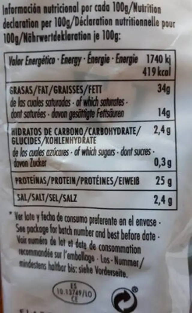 Chorizo con kombu nutrition facts table