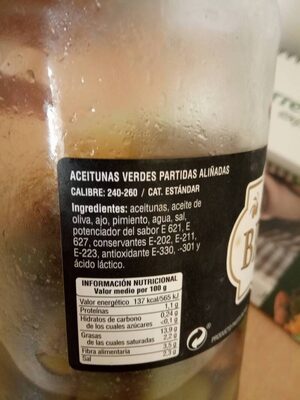 Aceitunas Chupadedo ingredients label