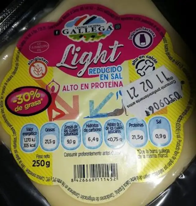 Queso Light nutrition facts table