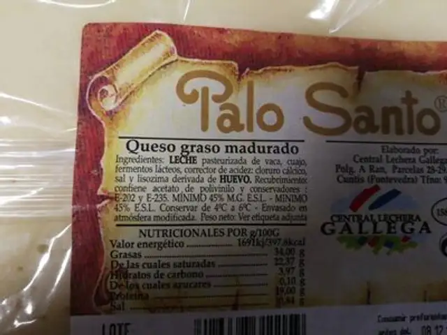 Queso Palo Santo ingredients label