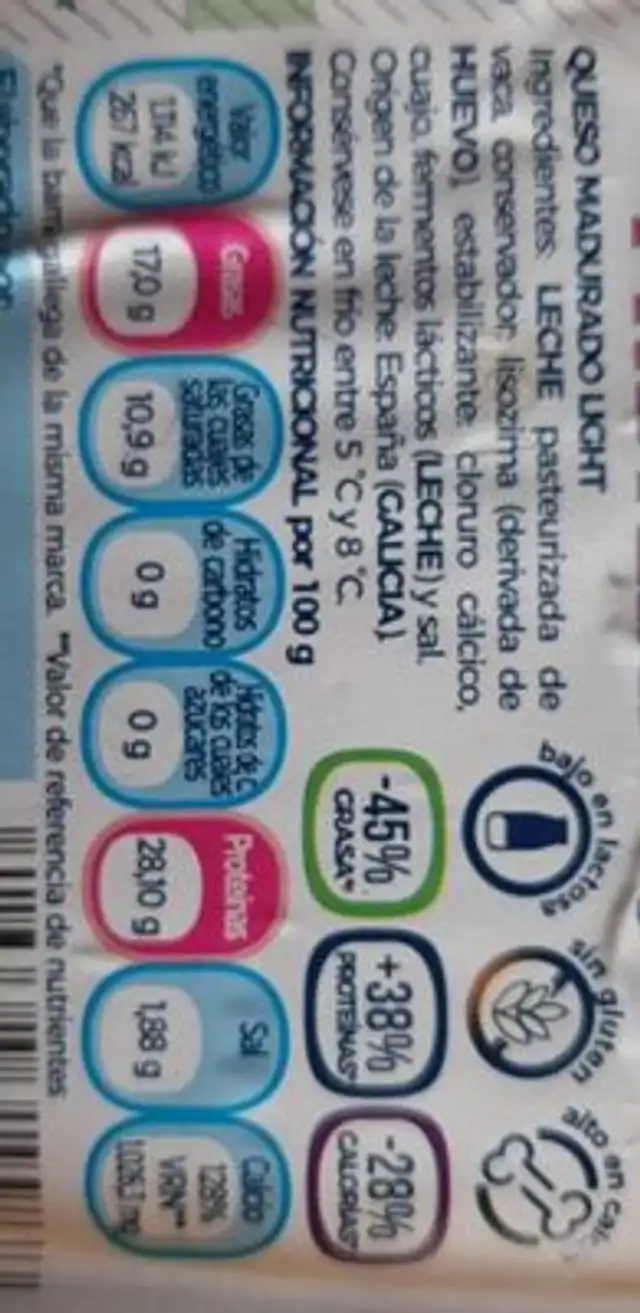 Queso Fitness nutrition facts table