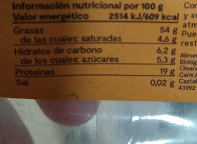 Almendra con piel nutrition facts table