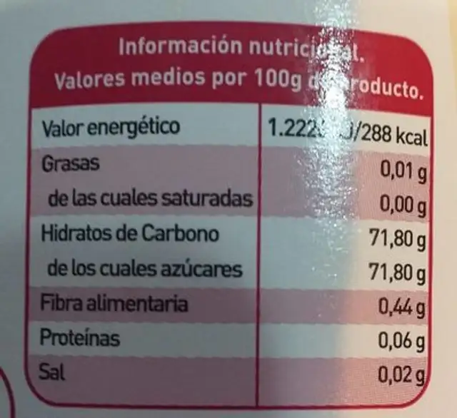 Sirope Sabor chocolate nutrition facts table