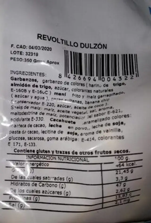 Revoltillo dulzón nutrition facts table