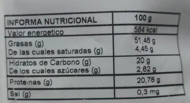 Coctel crudo nutrition facts table