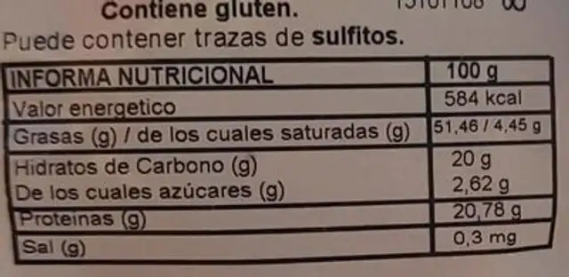 Revoltillo Mix nutrition facts table