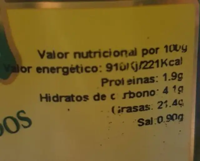 Aceitunas partidas alhanda nutrition facts table