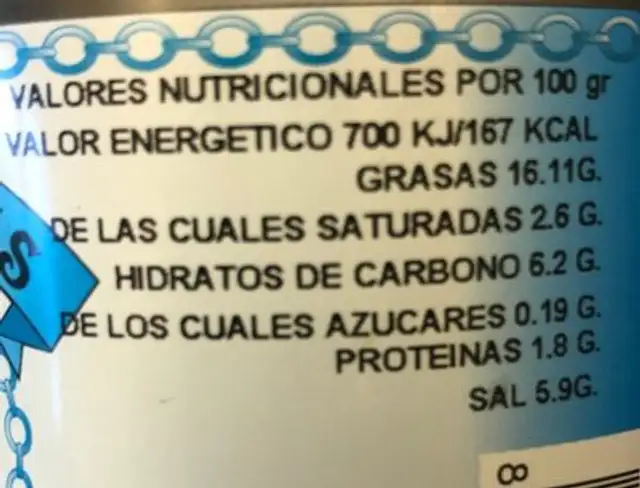 Aceitunas con hueso ( manzanilla) nutrition facts table