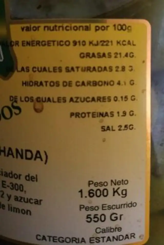 Aceitunas partidas alhanda nutrition facts table