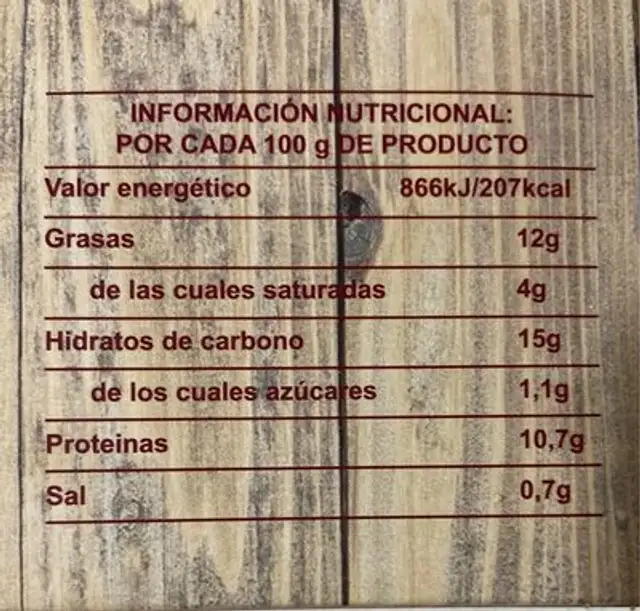 Kebab de pollo nutrition facts table
