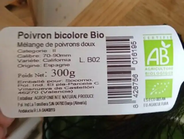 Poivrons nutrition facts table