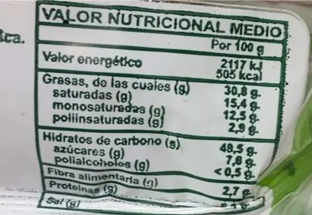 Tortas de hojaldre sin azúcar añadido nutrition facts table