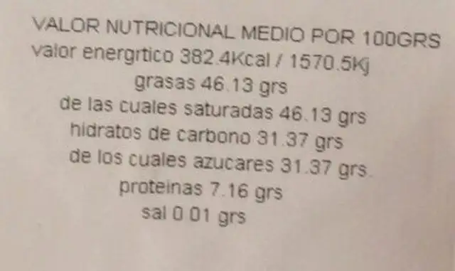 Mix montado nutrition facts table