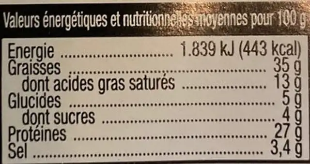 Fuet nutrition facts table