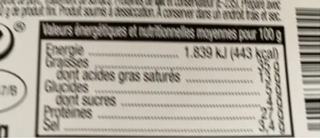 Fuet extra nutrition facts table