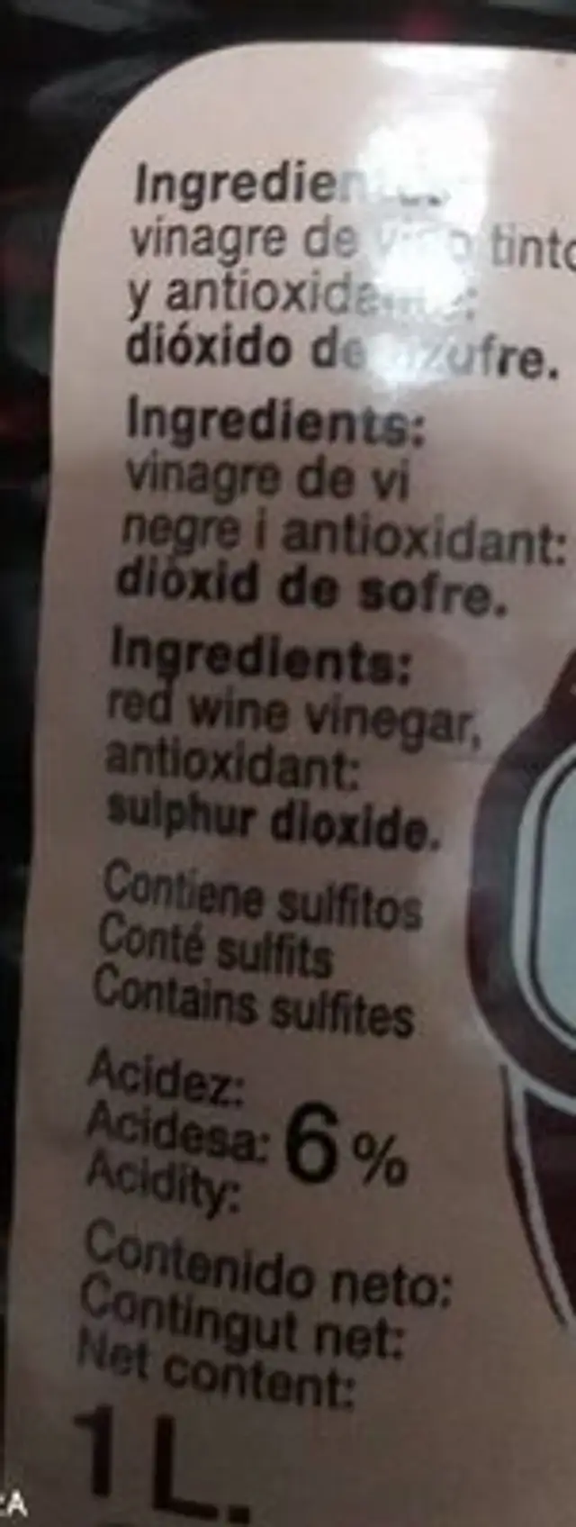 Vinagre -vinegar nutrition facts table