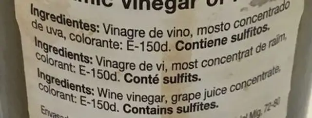 Vinagre Balsamico de Modena ingredients label