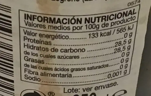 Vinagre Balsamico de Modena nutrition facts table