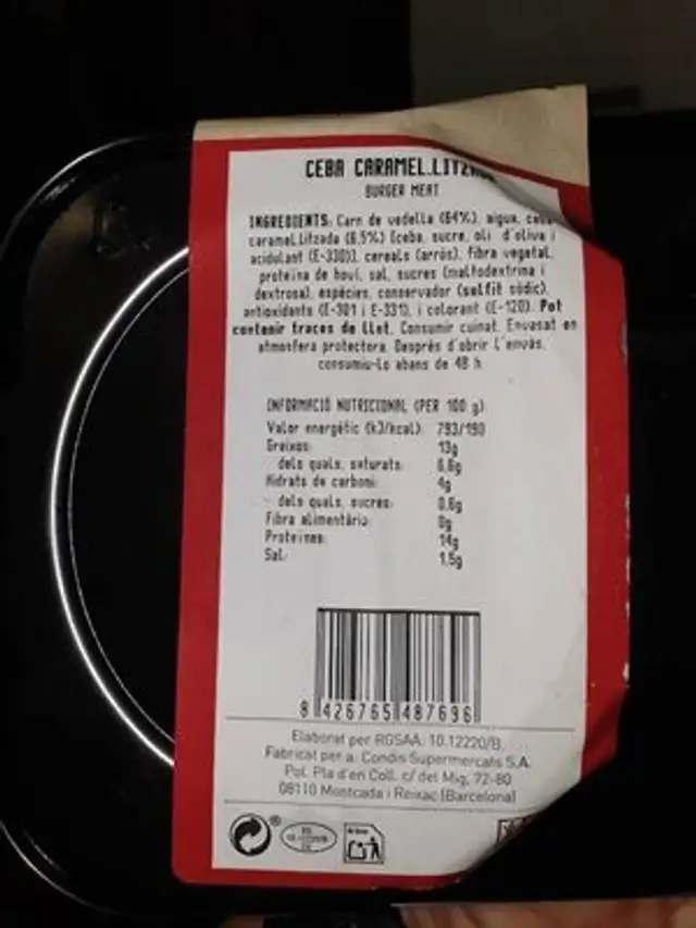 Burger meat nutrition facts table