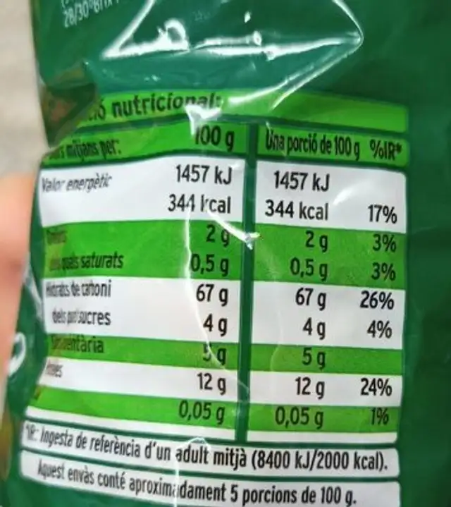 Macarrons vegetals nutrition facts table